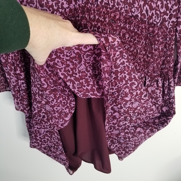 Derek Lam 10 Crosby Purple Floral Sheer Smocked Mini Dress Long Flutter Sleeves - Picture 13 of 14